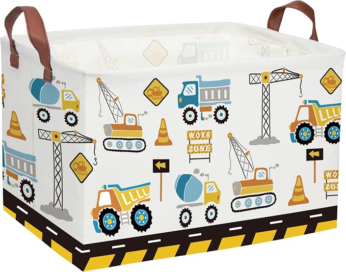 Kids Baskets Car Basket Boys Storage Bins Rectangular Book Basket Storage Bin Organizer Book Shelf Box Room Decor(Engineering vehicle) by DDBASKET