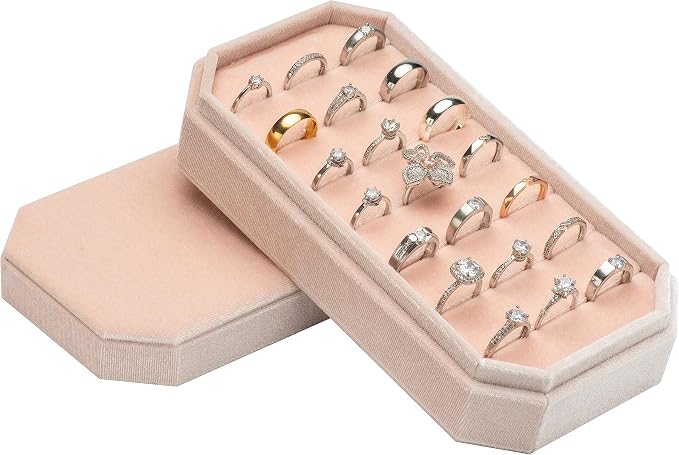 Velvet Ring Organizer Display Tray Jewelry Box Earring Holder Case for Wedding Birthday Christmas Day (Light Pink) by COWFEX
