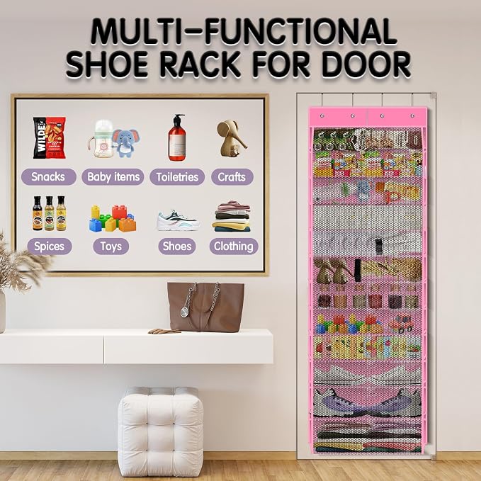 Kotkn Over The Door Shoe Organizer with 12 Large Breathable Pockets - Durable Hanging Storage for the Entire Family's Shoes (Pink) - Image 7