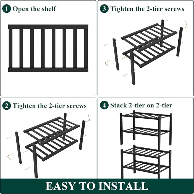 Smiry Bamboo Shoe Rack for Closet, 4 Tier Small Wooden Stackable Shoe Organizer, Free Standing Shoes Storage Shelf for Entryway, Front Door Entrance, Black - Image 6