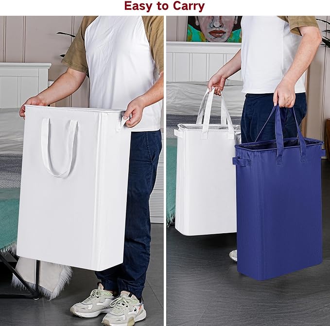 efluky Slim Laundry Basket, Narrow Laundry Hamper with Handles, Collapsible Dirty Clothes Hamper, Tall Laundry Bin for Laundry Room, Dorm and Bedroom, 12.7 Gallons(75L) White - Image 4