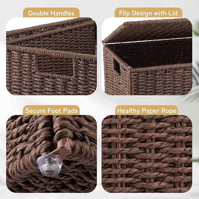 OIAHOMY Laundry Hamper with Lid, 65L(17.2 Gal) Large Wicker Laundry Basket for Bedroom, Handwoven Paper Rope Clothes Hamper with Washable Liner & Metal Frame, Decorative organizer for Bathroom Brown - Image 5