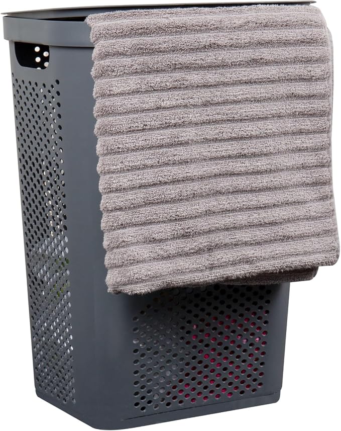 Mind Reader 60L Slim Laundry Hamper, Clothes Basket, Lid, Ventilated, Plastic, Set of 2, Gray - Image 8