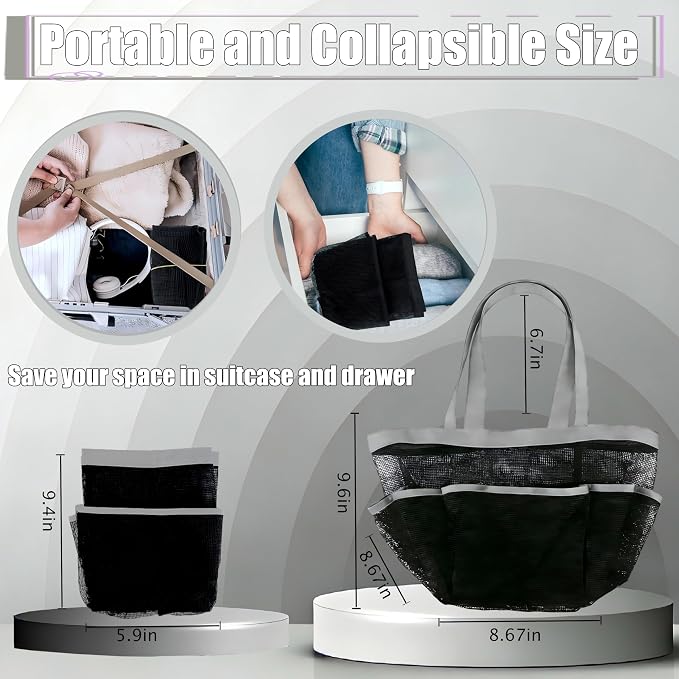 Attmu Mesh Shower Caddy Portable for College Dorm Room Camping Essentials, Shower Caddy Dorm with 9-Pockets, Large Capacity Hanging Basket Bathroom Bag for Toiletry, Swimming, Gym, Camp, Beach - Image 3