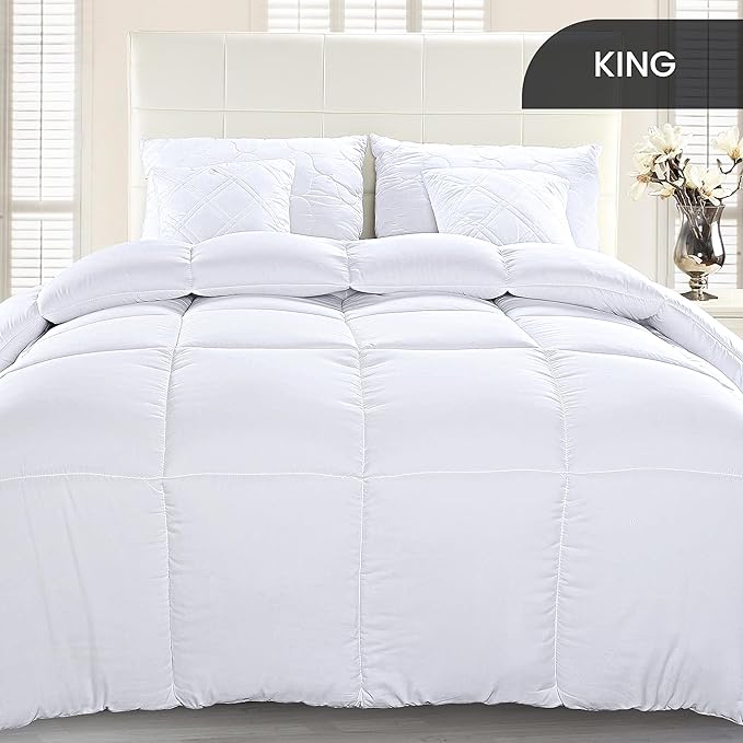 Utopia Bedding King Comforter Duvet Insert, Quilted White Comforter with Corner Tabs, Box Stitched Down Alternative Comforters King Size 90 x 102 inches