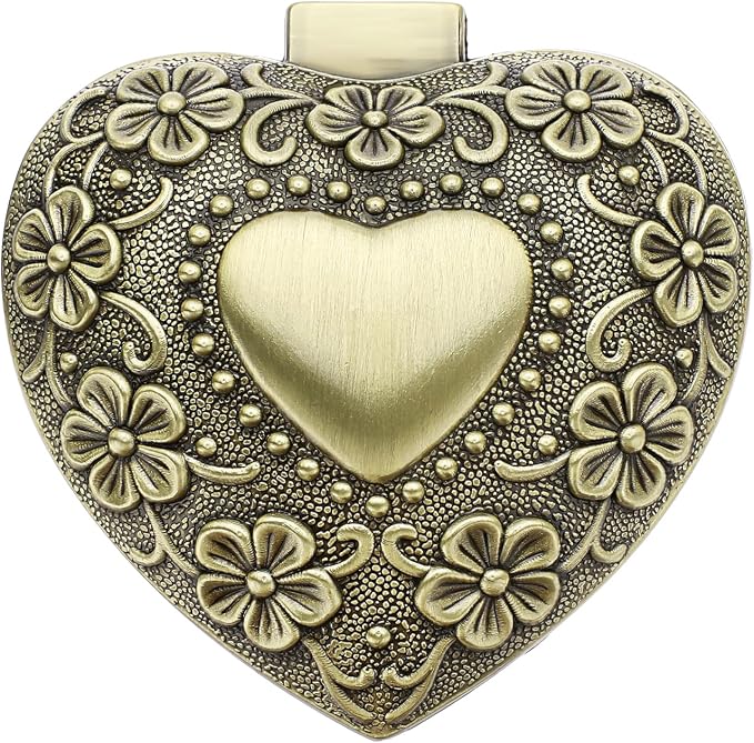 Hipiwe Vintage Heart Shape Jewelry Box - Small Antique Ring/Earrings/Necklace Storage Organizer Case, Metal Treasure Chest Trinket Keepsake Gift Box for Women,Bronze - Image 9