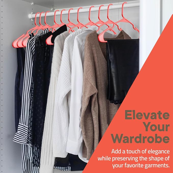 Plastic Clothes Hangers – Heavy Duty Hanger Set, for Organizing Clothes, Dresses, and Coat, Holds Up to 5 lbs, Space-Saving Hangers with Non-Slip Shoulder Grooves, Pack of 30, Red - Image 2