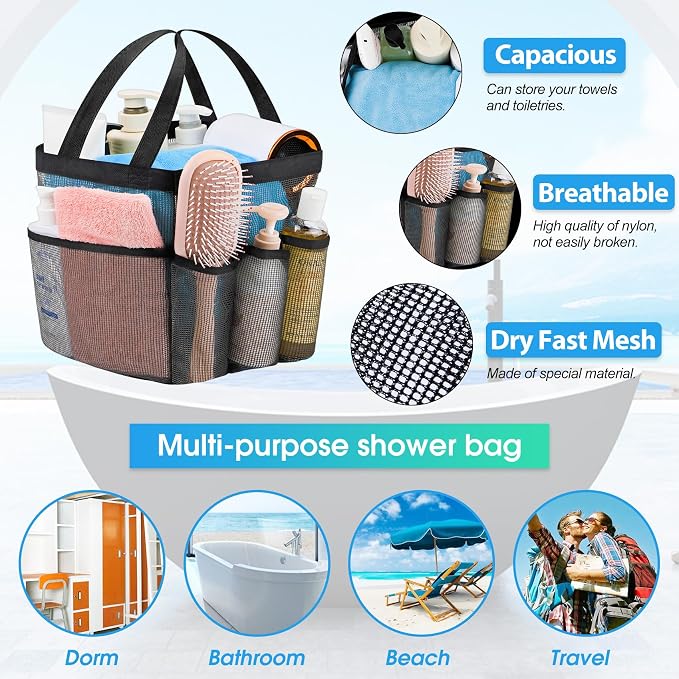 Attmu Mesh Shower Caddy Portable for College Dorm Room Camping Essentials, Shower Caddy Dorm with 9-Pockets, Large Capacity Hanging Basket Bathroom Bag for Toiletry, Swimming, Gym, Camp, Beach - Image 2