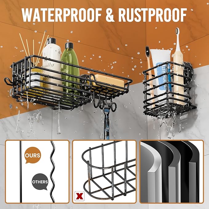 LEVERLOC Shower Caddy Suction Cup, 3 Pack Heavy Duty Bathroom Organizer for Inside Shower with Hooks & Soap Holder, Removable Bathroom Holder, Rustproof Black Storage - Image 4