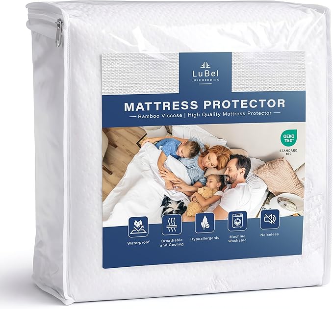 Lubel Luxe Queen Mattress Protector – Bamboo Waterproof Bed Cover, Cooling Noiseless Washable Queen Size Mattress Protector, Deep Pocket Fitted Mattress Cover for Bedding Protection and Comfort