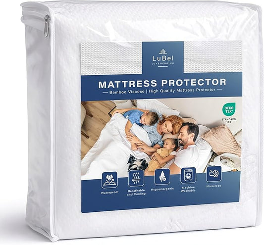 Lubel Luxe Twin Mattress Protector – Bamboo Waterproof Bed Cover, Cooling Noiseless Washable Twin Size Mattress Protector, Deep Pocket Fitted Mattress Cover for Kids, Guests Bedding Protection