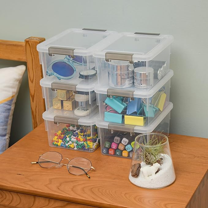 Citylife 1.3 QT 6 Pack Small Storage Bins Plastic Storage Container Stackable Box with Lids for Organizing, Clear White - Image 3
