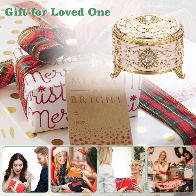 Hipiwe Metal Jewelry Box Small Treasure Chest Box Vintage Round Trinket Organizer Ring Holder Enameled Jewelry Box for Earrings Necklace Holder Gift for Birthday Christmas,Home Decor,Beige - Image 8