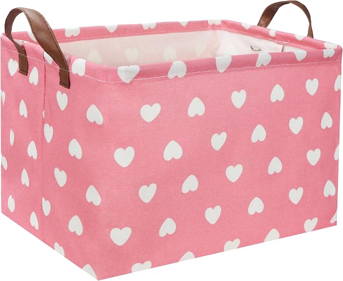 Rectangular Pink Baskets,Heart Basket,Pink Girls Basket Kids Storage Bin Baby Toy Organizer Box Love Room Decor for Home(Pink Love) by DDBASKET