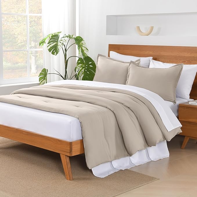 Andency Linen Comforter King Size - 7 Pieces Bed in a Bag King Bedding Comforter Sets, Summer Plain Soft Lightweight Comforter with Fitted Sheets, Flat Sheets, Pillowcases & Shams