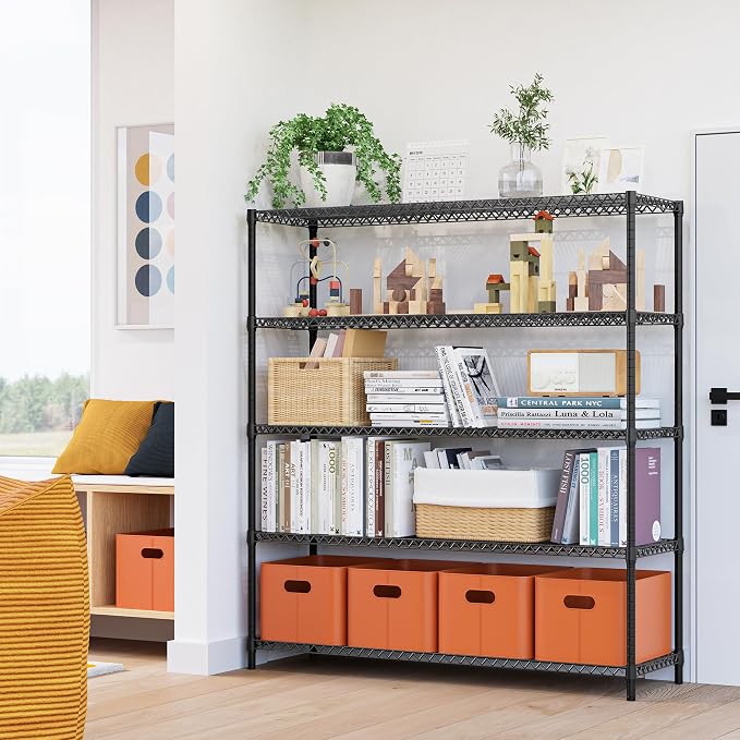 M MZG 3500LBS 59" W 5 Tiers Storage Shelves, Metal Shelving Wire Metal Shelving Unit Shelves for Storage Adjustable Garage Shelving for Pantry Kitchen Garage Black 17.7" D x 59.1" W x 70.4" H - Image 4