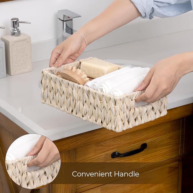 GRANNY SAYS Wicker Baskets for Organizing, Storage Basket for Shelves, Shelf Baskets with Handles, Waterproof Woven Basket for Living Room, Rectangular Baskets for Entryway, 2-Pack - Image 7
