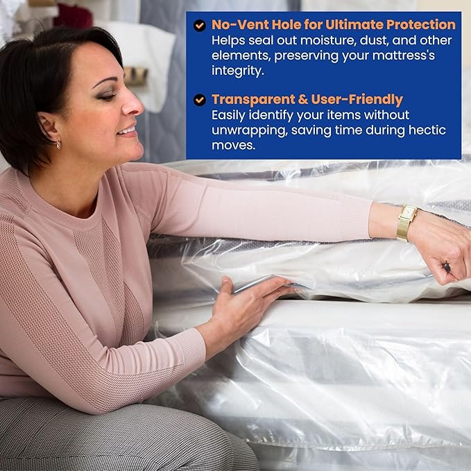 VICMORE Heavy-Duty Twin/Twin XL Mattress Bag for Moving & Storage – Waterproof, Tear-Resistant Plastic Mattress Protector Cover, Transparent & Easy-Fit