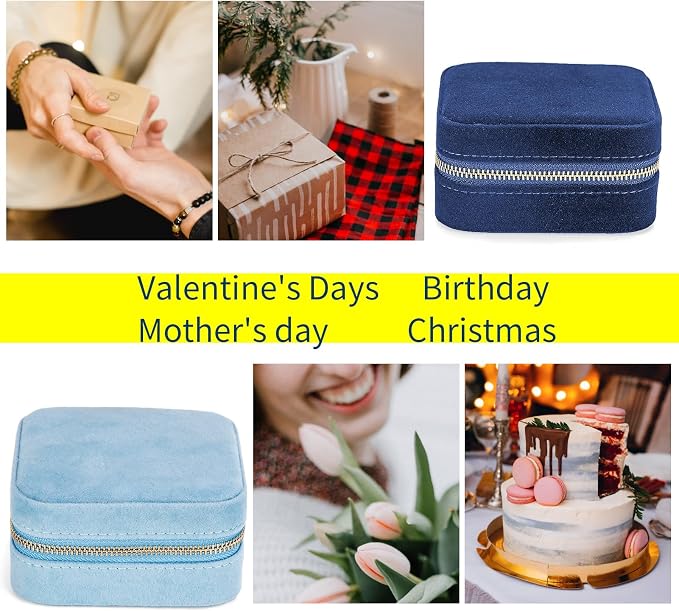 Smileshe Travel Velvet Jewelry Box with Mirror, Mini Gifts Case for Women Girls, Small Portable Organizer Boxes for Rings Earrings Necklaces Bracelets - Image 6
