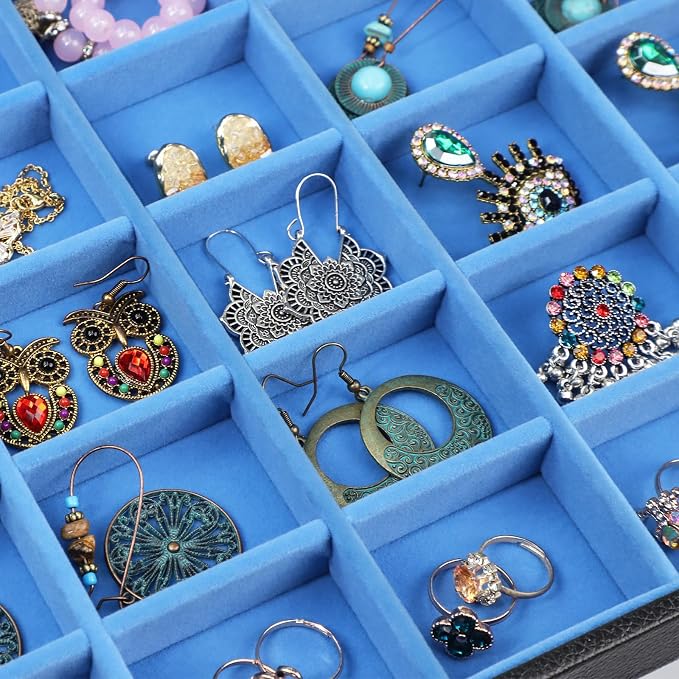 Stratalife Jewelry Holder Organizer Jewelry Drawer Organizer Earring Holder Jewelry Organizer Tray Earring Organizer for Women Girls Anti Tarnish Jewelry Box 30 Grid (Blue Black) - Image 5