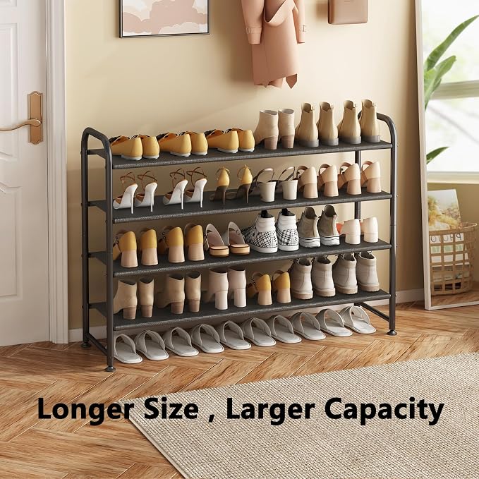 INGIORDAR Shoe Rack 4 Tier Long Storage Organizer Wide Metal Shoe Shelf for Closet Entryway Black - Image 4