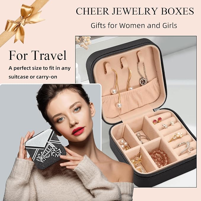 Cheerleader Jewelry Case, Mini Travel Box for Women, Cheer Team Gifts for Girls (Silver) - Image 6