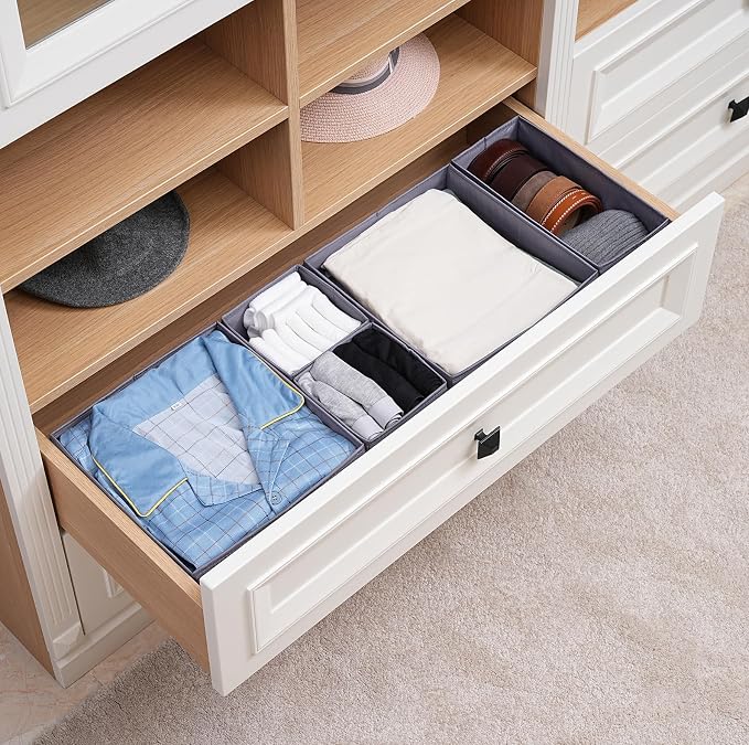 TYEERS Drawer Organizers, Durable Fabric, Washable, with Base Support Boards, Small Storage Boxes for Bathroom, Closet, Dresser, Set of 6, Dark Grey - Image 3
