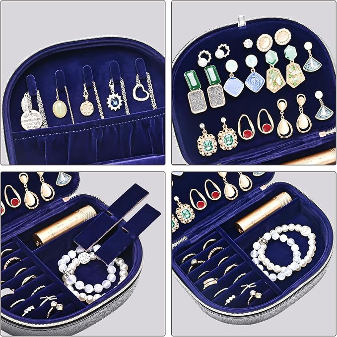 ProCase Travel Size Jewelry Box, Medium Portable Seashell-Shaped Jewelry Case, 2 Layer Mini Jewelry Organizer in PU Leather for Women -Glossy Black - Image 3