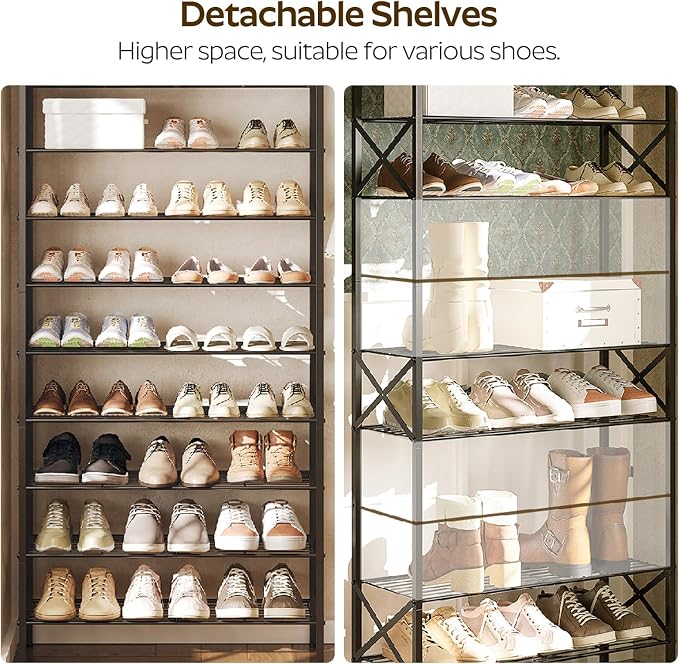 YATINEY 10 Tier Shoe Rack, Large Capacity Shoe Storage Organizer Holds 40 Pairs, Sturdy and Stable, for Entryway, Hallway, Closet, Dorm Room, Greige and Black SS10BG - Image 5