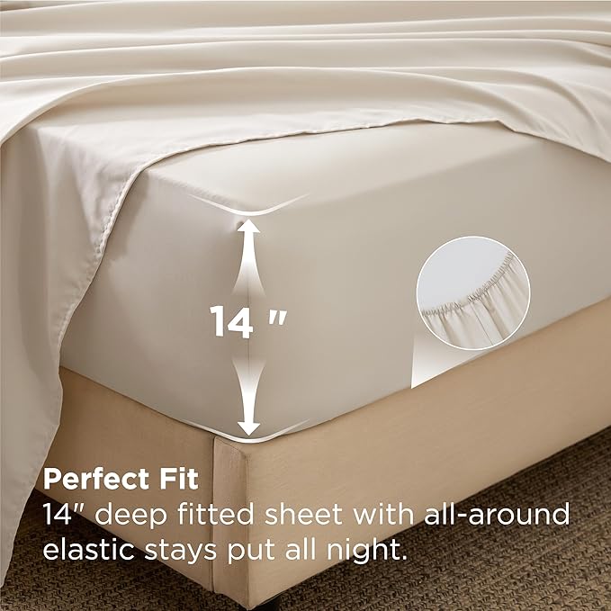 Bedsure 5 Pieces Twin Comforter Set Premium Series, Hotel Luxury Soft Bed in a Bag, Goose Down Alternative, Safe for Sensitive Skin Bedding Comforter All Season Medium Warmth, Beige Wavy Quilted