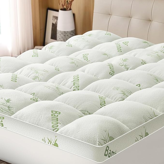 Mattress Topper Twin Size Viscose Derived from Bamboo, Thick Soft Pillow Top Mattress Pad Cover for Back Pain, Mattress Protector with 8-21 Inch Deep Pocket, White