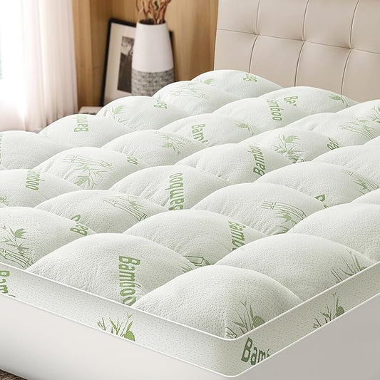 Mattress Topper Twin XL Size Viscose Derived from Bamboo, Thick Soft Pillow Top Mattress Pad Cover for Back Pain, Mattress Protector with 8-21 Inch Deep Pocket, White