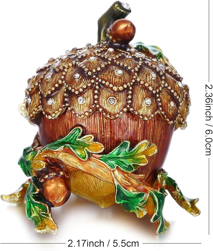 Hand Painted Fruit Trinket Box for Home Decor, Hinged Jewelry Organizer Storage, Unique Personalized Collectible Keepsake Figurine Handmade Decorative Ornament Gifts (Acorn) - Image 2