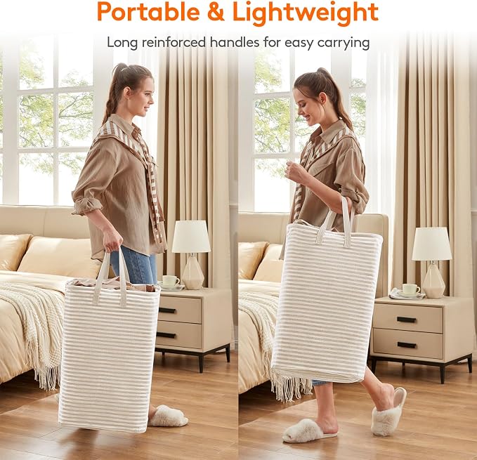 Lifewit 3 Pack Laundry Basket 80L Each, Collapsible Clothes Hamper with Reinforced Handles, Freestanding Waterproof Design for Bedroom and Laundry Room, Beige 240L Total - Image 3
