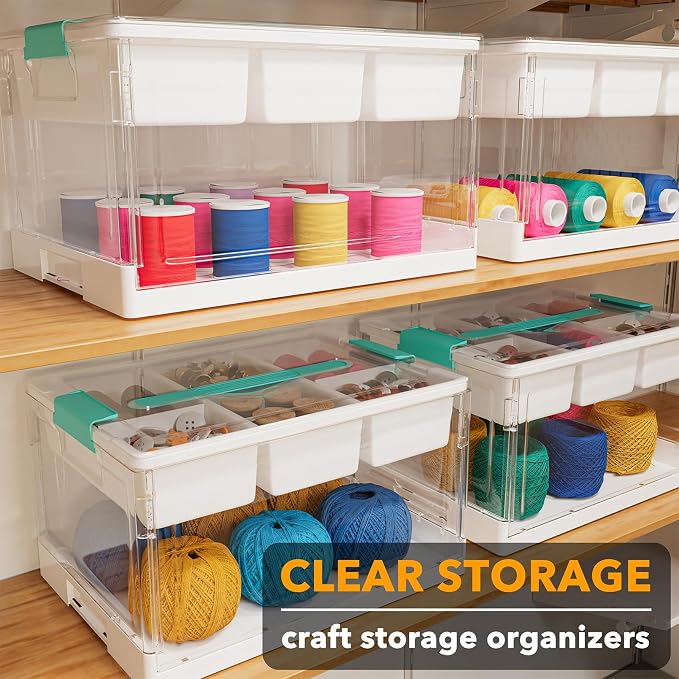 SpaceAid Craft Organizers and Storage - 24 QT Plastic Box Art Supply Storage Organizer Bin with Lid, Removable Trays and Dividers, Clear Container for Art and Craft Supplies,1 Pack - Image 4