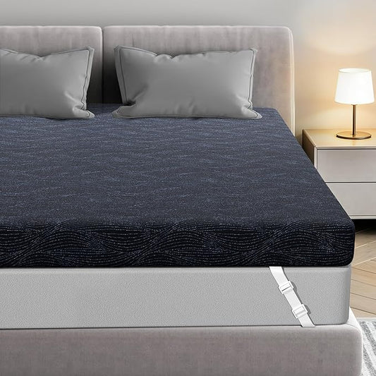 Extra Firm Mattress Topper King Size, 4 Inch High Density Cooling Memory Foam Mattress Topper for Back Pain Relief, Bamboo Charcoal Cooling Gel Infused Bed Topper with Washable Cover, CertiPUR-US