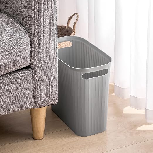 rejomiik Small Trash Can, 3.5 Gallon Garbage Can, Slim Waste Basket, Plastic Trash Bin Container with Handles for Bathroom, Bedroom, Home, Office, Dorm Room, Kitchen, Rectangular, Gray, 1 - Pack - Image 7