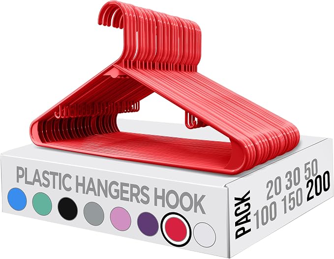Utopia Home Plastic Hangers 200 Pack - Clothes Hanger with Hooks - Durable & Space Saving (Red) - Image 7