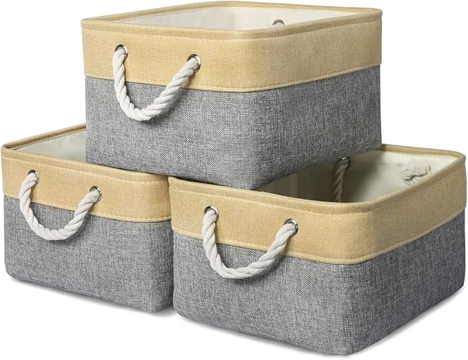 TheWarmHome Fabric Storage Bins Baskets for Organizing, Large Sturdy Storage Basket W/Handles, Decorative Foldable Storage Baskets for Shelves Closet Nursery Toy (Large - 3 Pack 15.7L×11.8W×8.3H) by TheWarmHome