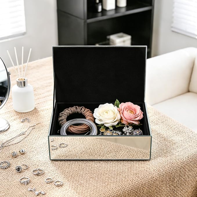 Luxury Mirrored Jewelry Box with Crushed Diamond - Glass Jewelry Box Organizer Storage Ring Holder Case for Women - Image 4
