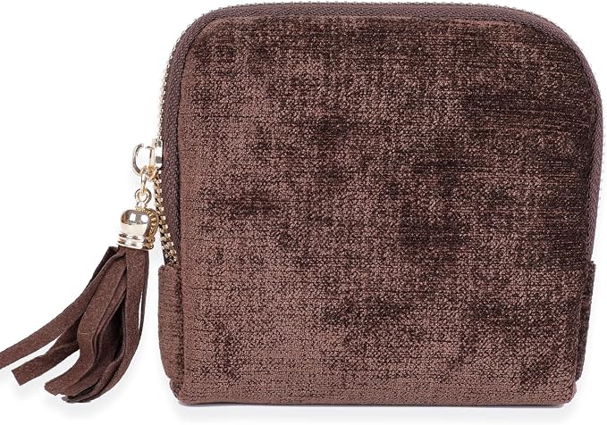 ASINGYER Travel Jewelry Storage Bag for Women, Velvet Portable Jewelry Organizer with Tassel Zipper, Small Pouches for Bracelets Necklaces Rings Earrings, Wedding Gift for Women (coffee brown) by ASINGYERbyASINGYERHOME