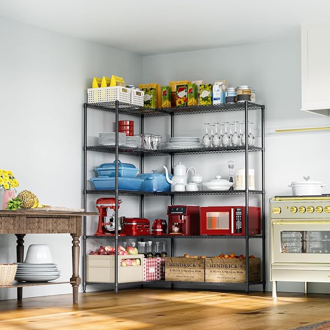IZEUK Linked Storage Racks, DIY Adjustable Heavy Duty Metal Shelving Unit for Corner, Ideal for Kitchen, Garage, Warehouse, and Garden (Black, 15.7" D x 33.5" W x 70.5" H, 1433 lbs Capacity) - Image 2