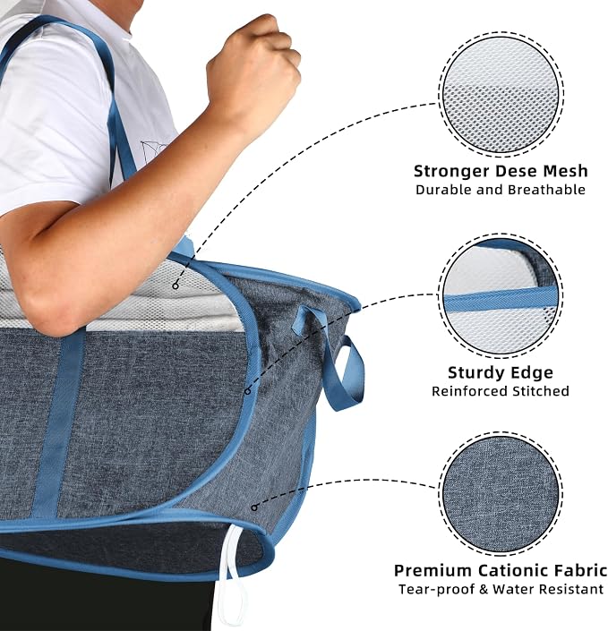 100L Collapsible Laundry Baskets, Tear Proof Pop Up Laundry Hamper with Dual Handles, Large Foldable Laundry Basket, Easy to Carry Laundry Hamper for Home, Laundry Room, Bedroom, Dorm, Travel Blue - Image 6