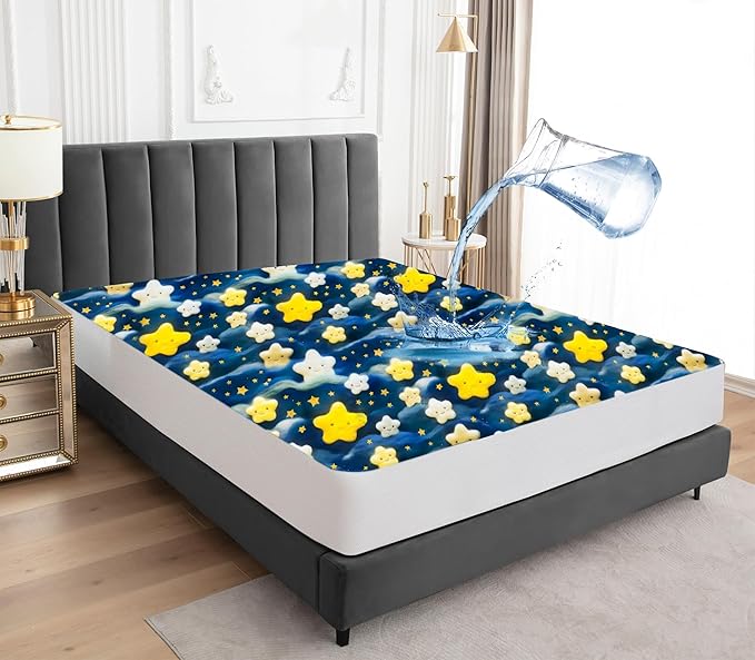 Sufdari Queen Mattress Protector,Waterproof Mattress Protector,Fitted Sheet Style Mattress Cover with 18" Deep Pocket,Washable and Comfortable-Starry Sky,Queen