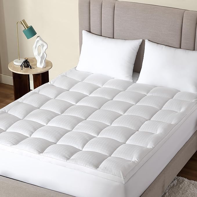 CirclesHome Hotel Collection Full Size Hybrid Mattress Protector & Pad - Extra Padded, Thick, Plush, & Fitted Mattress Topper for Bed - Comfortable Pillow Top Mattress Cover