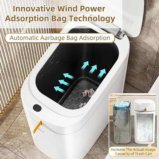 funest Smart Bathroom Trash Can with Lid- 3.5 Gallon Rechargeable Motion Sensor Trash Can,Waterproof Automatic Garbage Can with Automatic Suction Bag Feature,Waste Bin for Bedroom, Kitchen, Office - Image 3