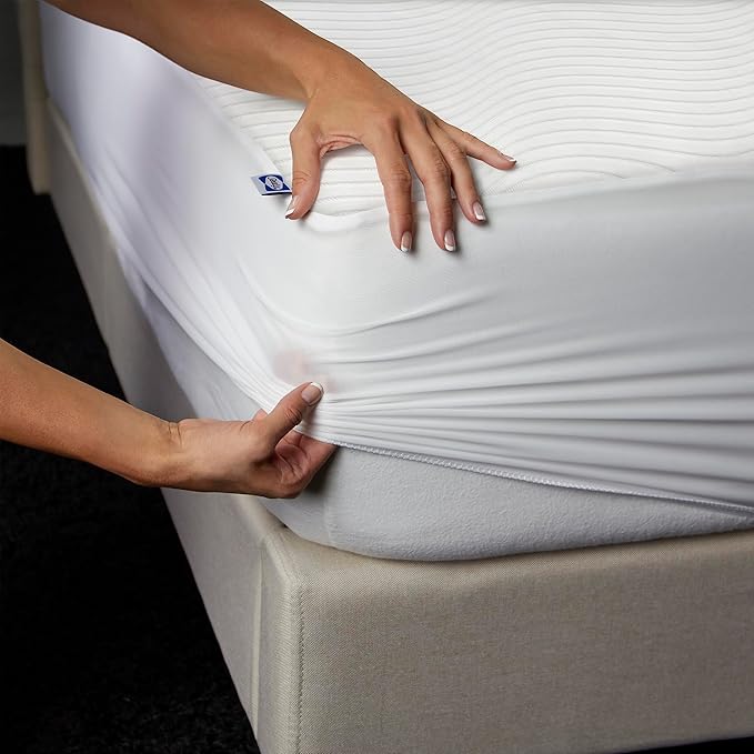 Sealy Clean Protection Waterproof Fitted Mattress Protector Twin Comfort Soft Knit Top Sidewall Mattress Cover (White)