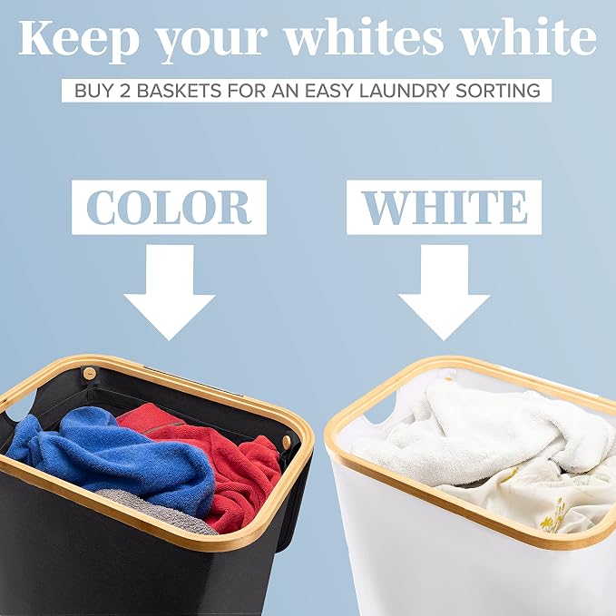 LONBET Laundry Basket with Lid, Made from Breathable Fabric | Aesthetic Clothes Hampers for Laundry with Side Handles & Sturdy Bamboo Frame (26 Gallons - Single, Black) - Image 5
