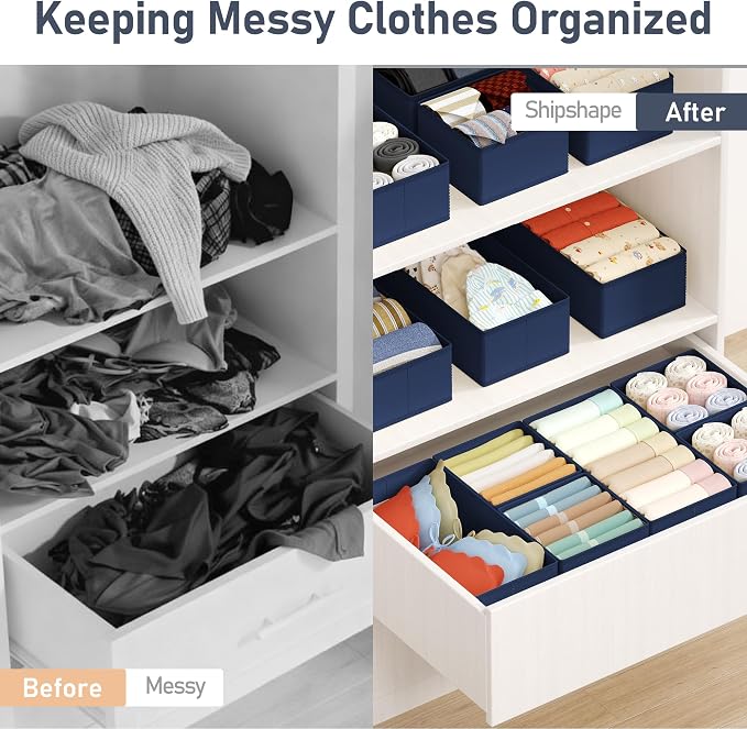 DIMJ Drawer Organizer Clothes Storage - 18 Pack Baby Dresser Organizer for Nursery, Foldable Drawer Dividers for Bedroom Closet Organization, Fabric Storage Bins for Socks, Underwears, Bras - Image 5