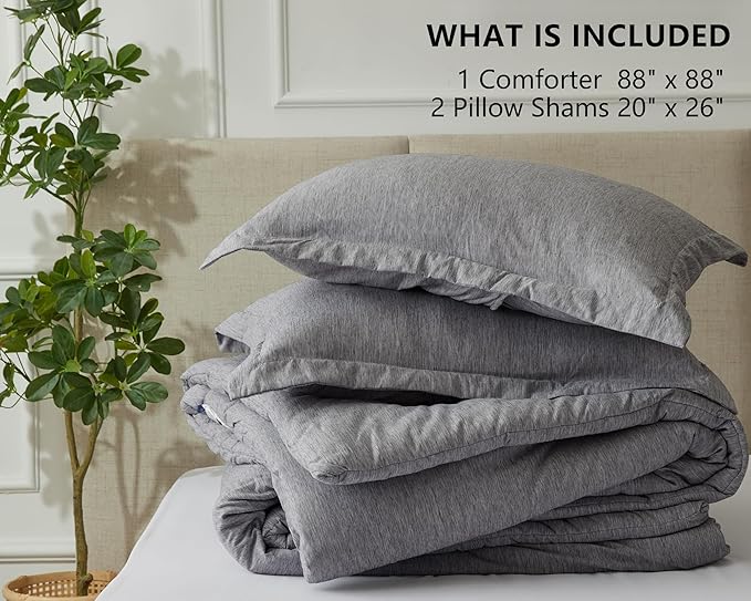 CozyLux Queen Comforter Set - 3 Pieces Grey Soft Luxury Cationic Dyeing Queen Comforter for All Season, Gray Breathable Lightweight Fluffy Bedding Sets with 1 Comforter and 2 Pillow Shams